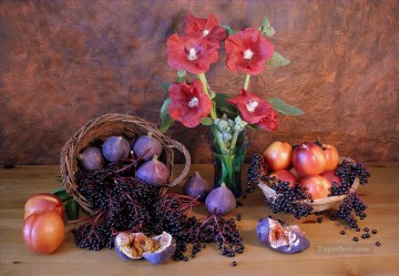 From Photos Realistic Painting - Onion Flowers Pomegranates Nectarine Purple Grape Still Life Painting from Photos to Art